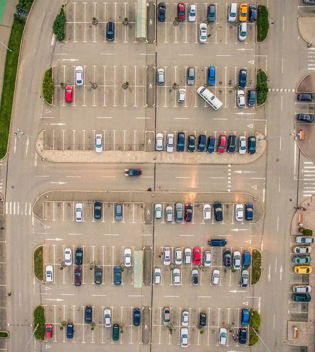 Aerial view of a car park